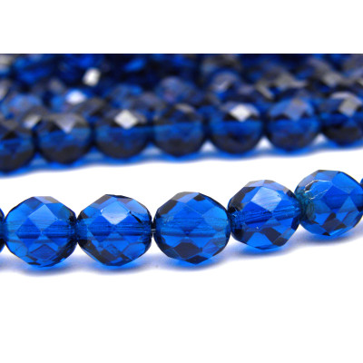 8 mm Round Faceted Fire-polished Czech Glass Beads (25 pc.) - Capri Blue