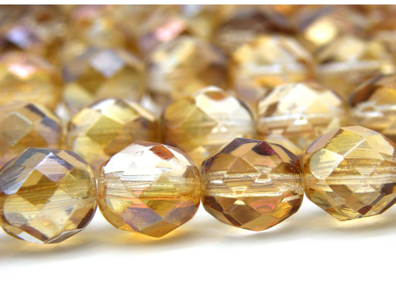 8 mm Round Faceted Fire-polished Czech Glass Beads (25 pc.) - Crystal Celsian AB