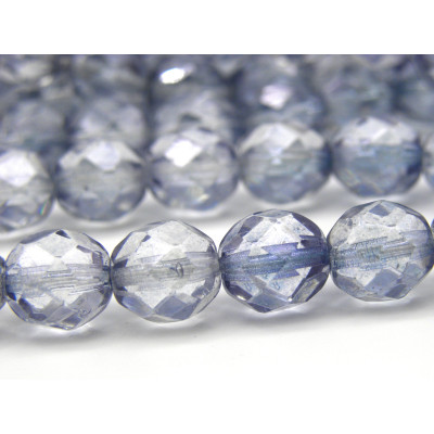 25x Tschechische feuerpolierte Glasschliffperlen 8 mm - Transparent Blue Lustre
