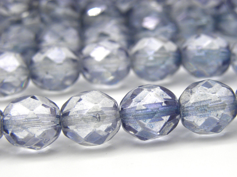 8 mm Round Faceted Fire-polished Czech Glass Beads - Blue Lustre - 25 pc
