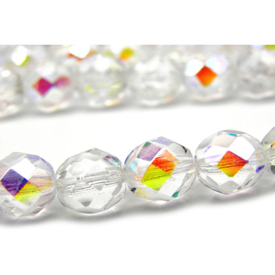 25x Runde facettierte feuerpolierte tschechische Glasschliffperlen 8 mm - Crystal AB