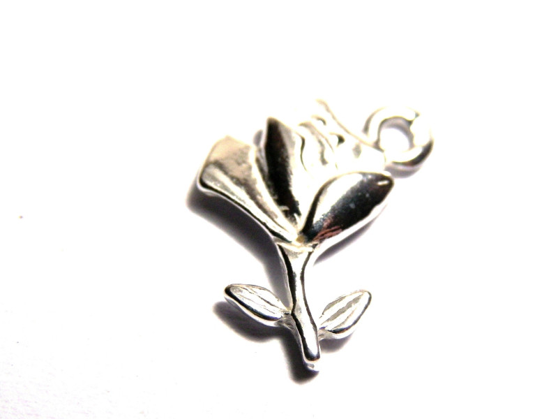 Solid 925 Sterling Silver Rose Charm, Rose Pendant - 14 mm