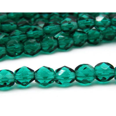 4 mm Round Faceted Fire-polished Czech Glass Beads (50 pc.) - Emerald Green