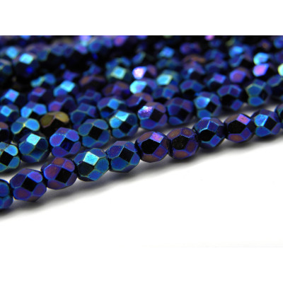 50 Stk. Tschechische feuerpolierte Glasschliffperlen 4 mm - Blue Iris
