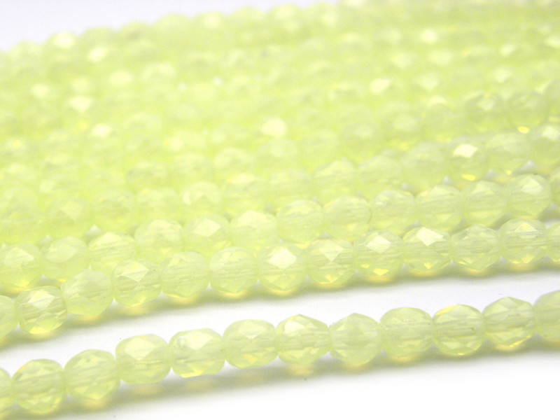 Kleine runde feuerpolierte Glasperlen 4 mm - Jonquil Opal - 50 Stück