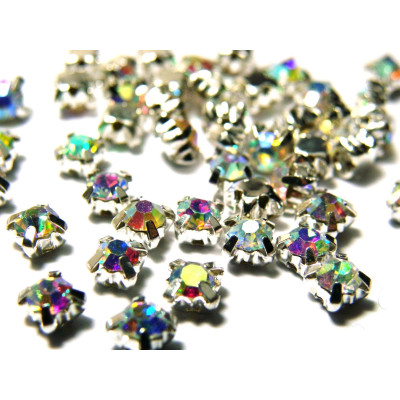 3.8 mm Sew-on Crystal Rhinestones Montees - Silver/Crystal AB - 20 pc.
