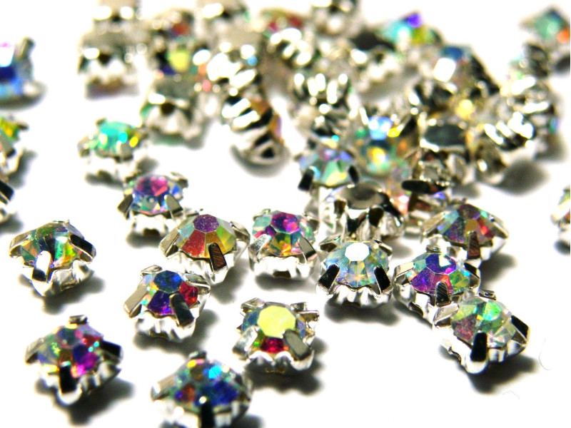 3.8 mm Sew-on Crystal Rhinestones Montees - Silver/Crystal AB - 20 pc.