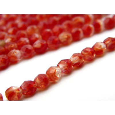 4 mm Round Faceted Fire-polished Czech Glass Beads - Dual Tone - Crystal/Red - Icy Fire