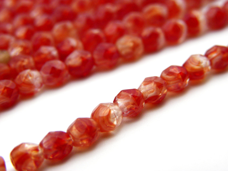 4 mm Round Faceted Fire-polished Czech Glass Beads - Dual Tone - Crystal/Red - Icy Fire