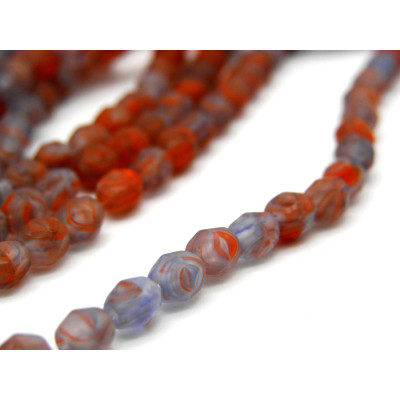 50 Stk. Tschechische feuerpolierte Glasschliffperlen 4 mm - Calico Hills - zweifarbig Matt Hellblau/Rot