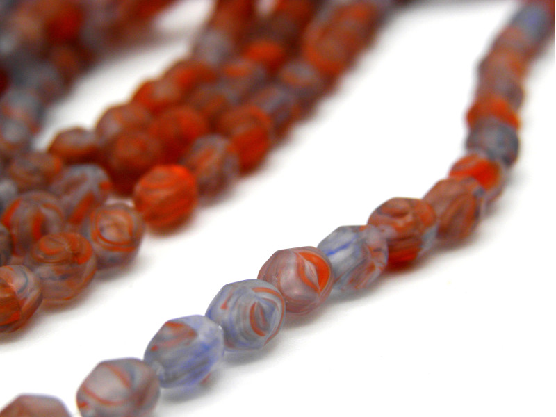 4 mm Round Faceted Fire-polished Czech Glass Beads - Matte Light Blue/Red