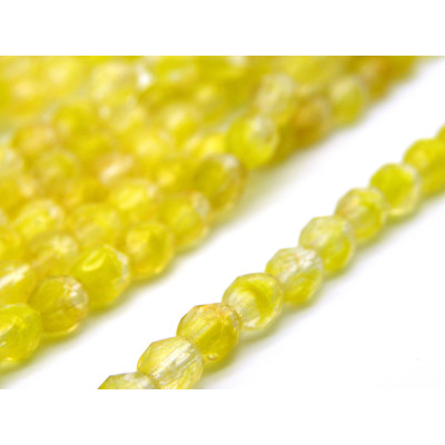 50 Stk. Tschechische feuerpolierte Glasschliffperlen 4 mm - Banana Pudding - Zweifarbig Crystal/Dunkelgelb