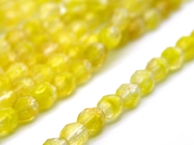 Kleine runde feuerpolierte Perlen - 4 mm - Banana Pudding Crystal/Gelb - 50 Stück