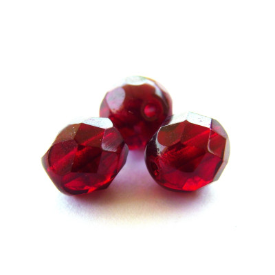 8 mm Round Faceted Fire-polished Czech Glass Beads - Garnet Dark Red