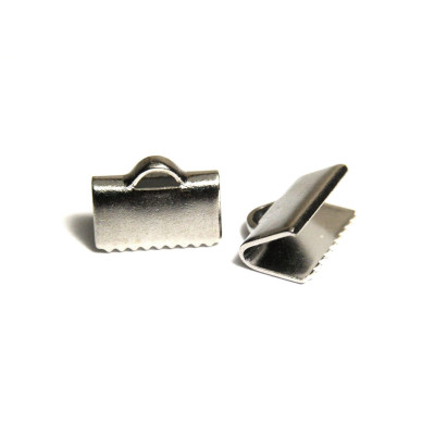 10 mm Platinum (Silver) Brass Ribbon Crimp Ends - Crimp Terminals