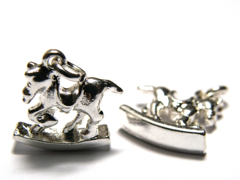 15 mm Rocking Horse Metal Alloy Charm With Jump Ring - Silver Plated - 2 pc