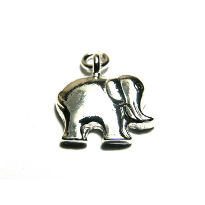 15 mm Elephant Metal Alloy Charm With Open Jump Ring (2 pc.) - Silver Plated