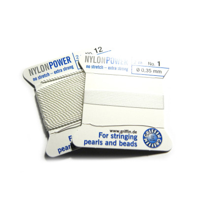 Griffin NylonPower Bead String - Pearl Knotting Cord with Needle - WHITE (2 m/6.6 Ft) Griffin NylonPower Bead String - Pearl Knotting Cord with Needle - WHITE (2 m/6.6 Ft)