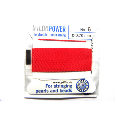 Griffin NylonPower Bead String - Pearl Knotting Cord with Needle - RED (2 m/6.6 Ft) Griffin NylonPower Bead String - Pearl Knotting Cord with Needle - RED (2 m/6.6 Ft)