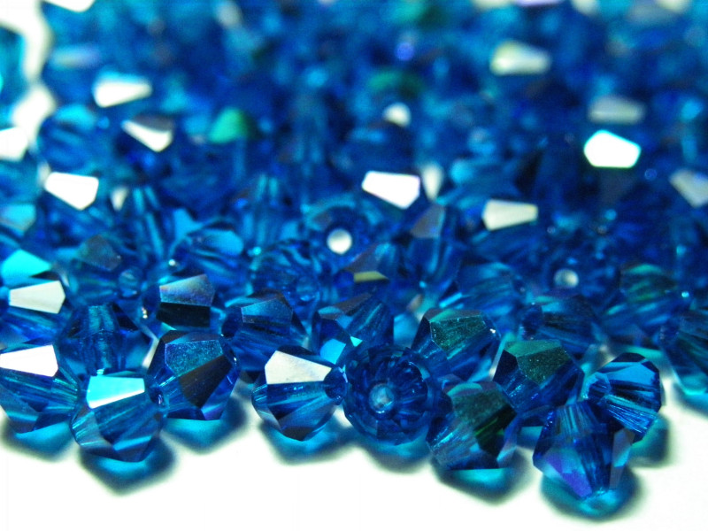 4 mm Czech MC Small Faceted Glass Bicone Beads - Dark Aqua AB