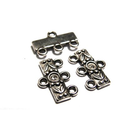 10x Tibetan Style Endstücke mit 3 Ösen Colliersteg dreireihig - Antiksilber