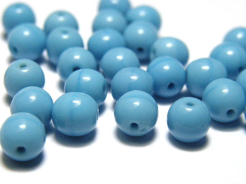 6 mm Traditional Round Czech Pressed Glass Beads - Chalk Blue