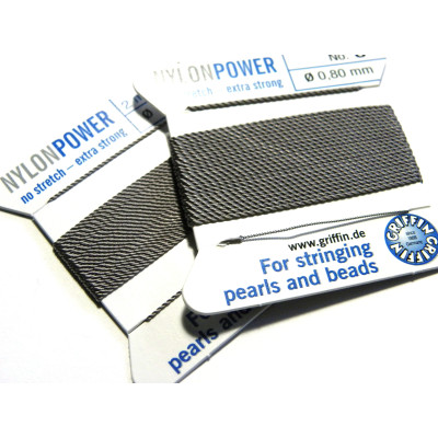2m Griffin NylonPower Bead Cord Perlseide mit Nadel - GRAU (alle Größen)