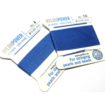 2m Griffin Nylon Power Bead Cord Perlseide mit Nadel - Blau (alle Größen)