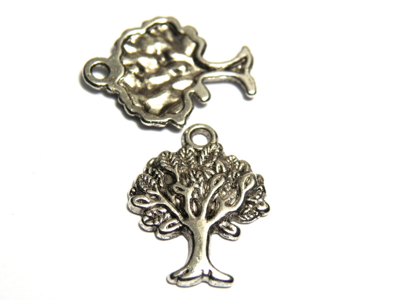22 mm Large Antique Silver Metal Tree Charm Pendant- 10 pc