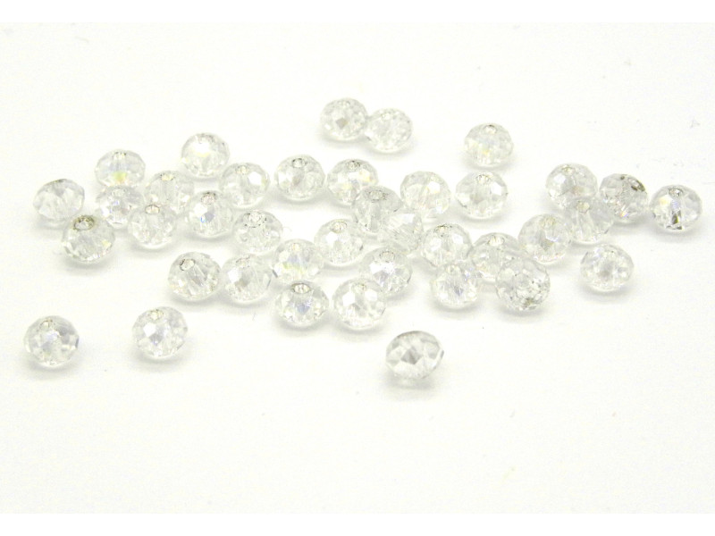 25 St. Kleine facettierte runde flache Glasperlen, Brioletteperlen, Rondelleperlen 4 mm - Crystal AB