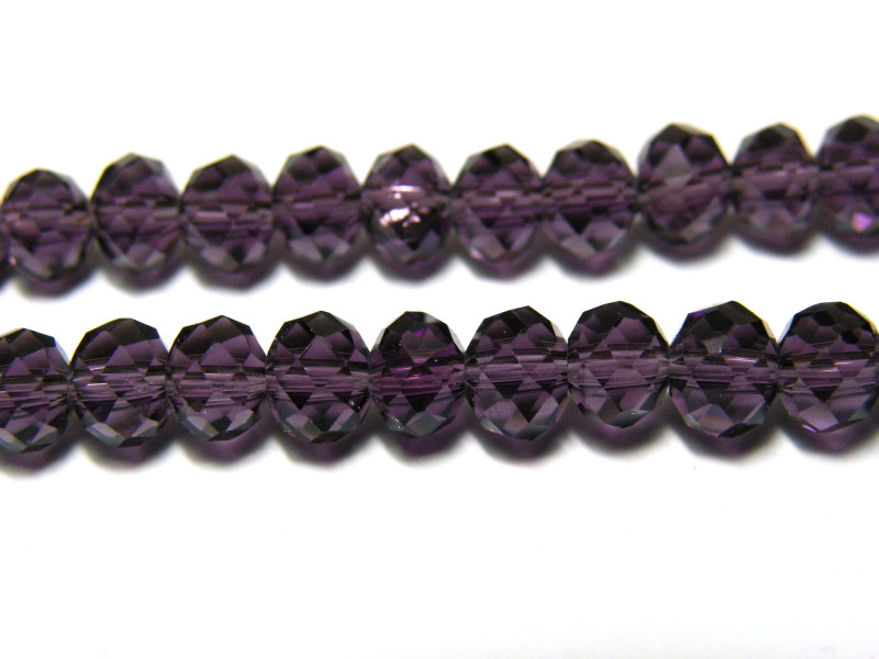 6 mm Faceted Flat Round Glass Beads (Rondelle Beads) - Purple