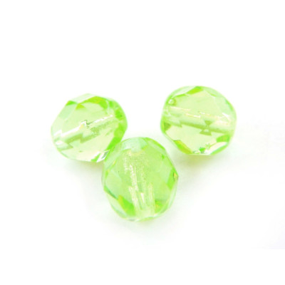 8 mm Round Faceted Fire-polished Czech Glass Beads - Light Chrysolite -15 or 50 pc
