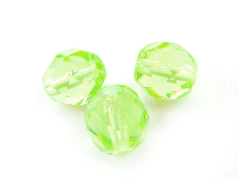 8 mm Round Faceted Fire-polished Czech Glass Beads - Light Chrysolite -15 or 50 pc