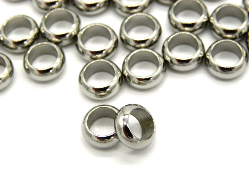 7.5 x 3.5 mm Large Round Stainless Steel Spacer Ring Beads (10 or 50 pc.) - Large 5 mm Hole - Silver 7.5 x 3.5 mm Large Round Stainless Steel Spacer Ring Beads (10 or 50 pc.) - Large 5 mm Hole - Silver