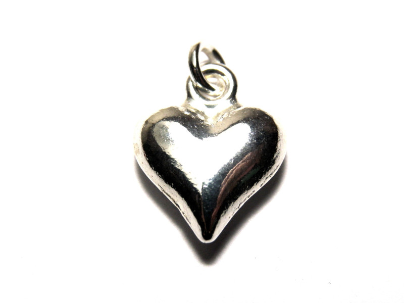 15 mm Large Puffed Heart Charm With Open Jump Ring (2 pc.) - Silver Plated