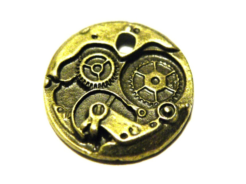 1x Steampunk Uhrwerk Anhänger 25 mm - Antikgold
