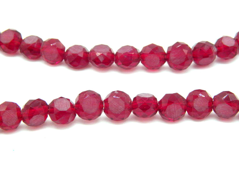 6 mm Flat Frosted Glass Beads, Faceted Flat Rondelle Beads - Siam (Red)