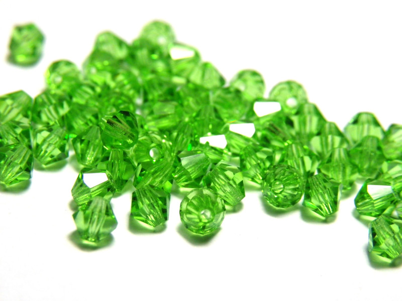 4 mm Czech MC Small Faceted Glass Bicone Beads - Peridot Green