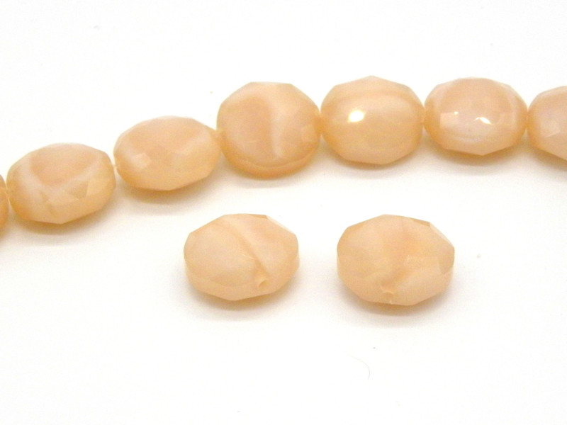 14 mm Large Hand-Made Faceted Flat Round Glass Beads - Rose - 12 pc.