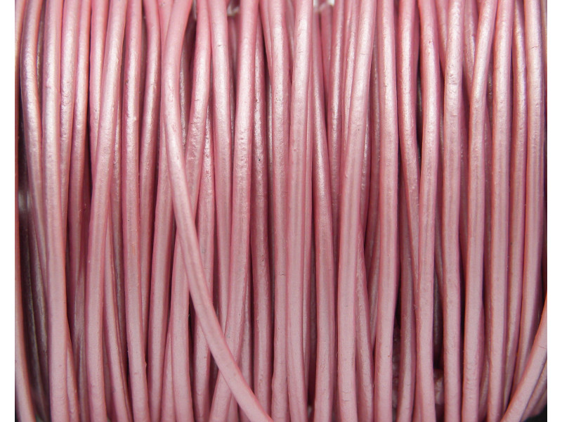 1 mm rundes Echtlederband, Rundlederband, Lederschnur, Lederkordel - Pink Metallic - 1 m