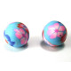 10mm Runde Fimoperlen - Blau mit Blumen (10 Stk.)