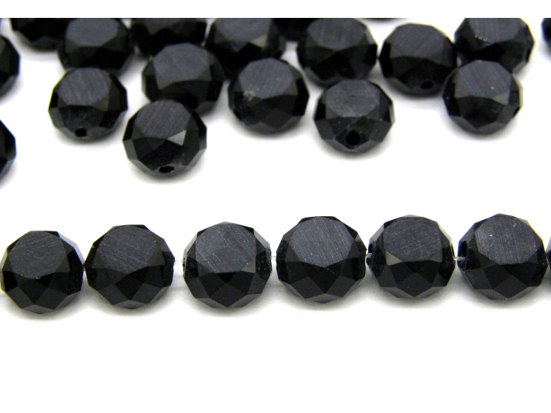 8 mm Round Flat Frosted Mat Briolette Glass Beads - Black