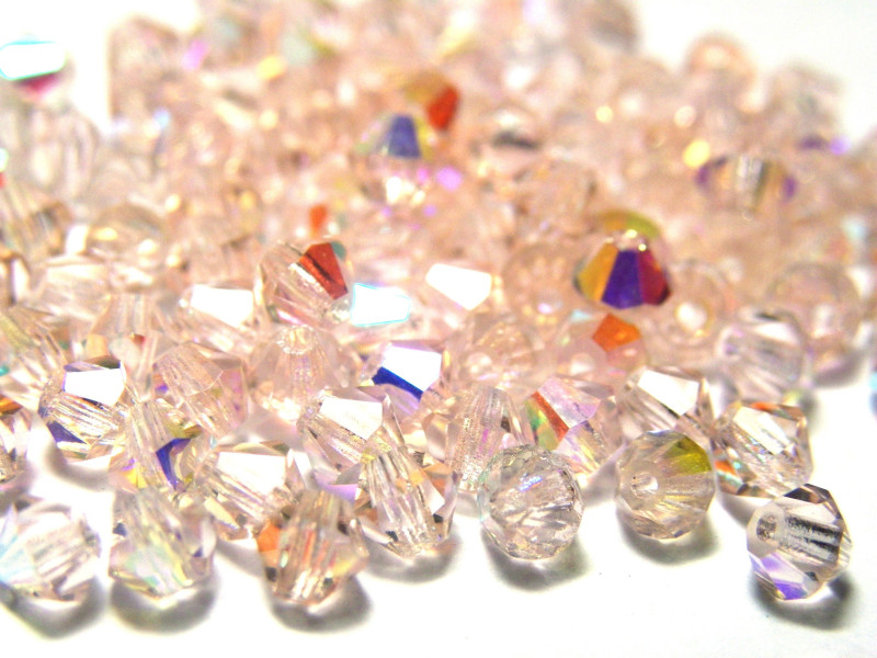 4 mm Czech MC Small Faceted Glass Bicone Beads - Rosaline Pink AB