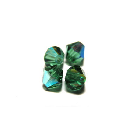 6 mm Czech MC Faceted Glass Bicone Beads - Tourmaline Green AB
