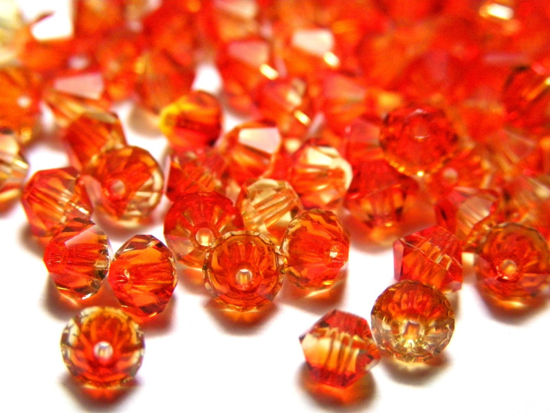 4 mm Czech MC Small Faceted Glass Bicone Beads - Fire Opal