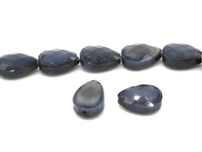 13.5 mm Large Hand-Made Faceted Drop Shaped Glass Beads - Montana Blue - 12 pc.
