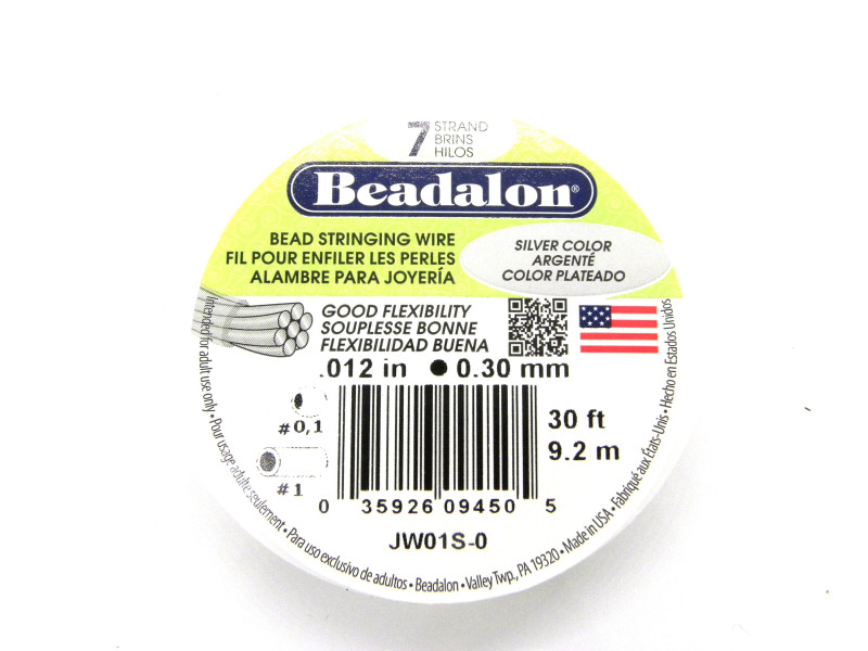 0.30 mm (.012 inch) Beadalon 7-Strand Nylon-Coated Stainless Steel Beading Wire - 9.2 m (30 ft) Silver 0.30 mm (.012 inch) Beadalon 7-Strand Nylon-Coated Stainless Steel Beading Wire - 9.2 m (30 ft) Silver
