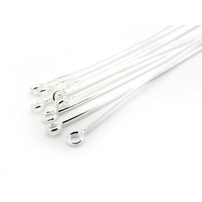 50 mm (2 inch) x 0.8 mm (20 GA) Thick Extra-long Strong Sterling Silver 925 Eye Pins (5 Pc.)