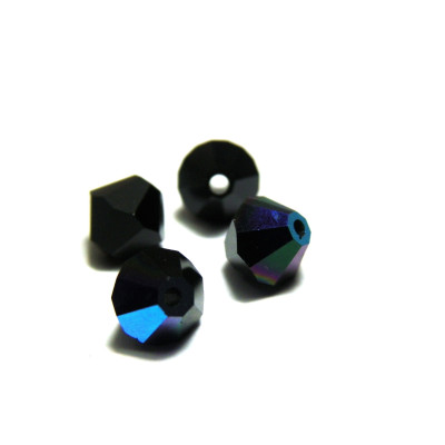 6 mm Czech MC Faceted Glass Bicone Beads - Jet Black AB