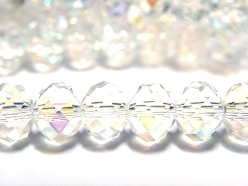 Facettierte Glas Briolette Perlen, Glas Rondelle 8mm - Crystal AB